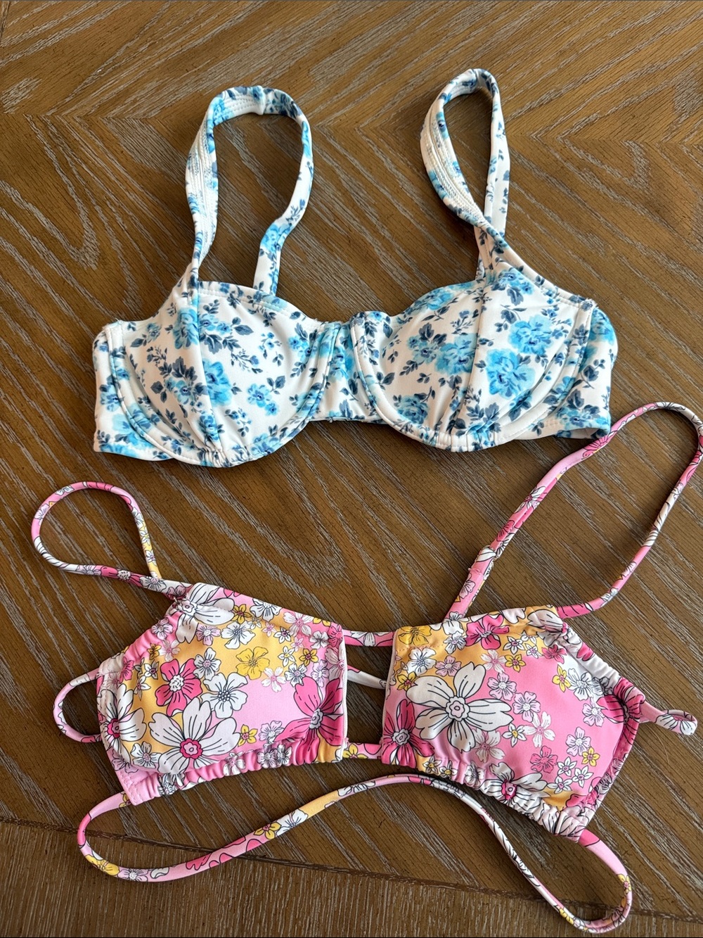 Floral Bikini Tops - Blue & Pink Floral